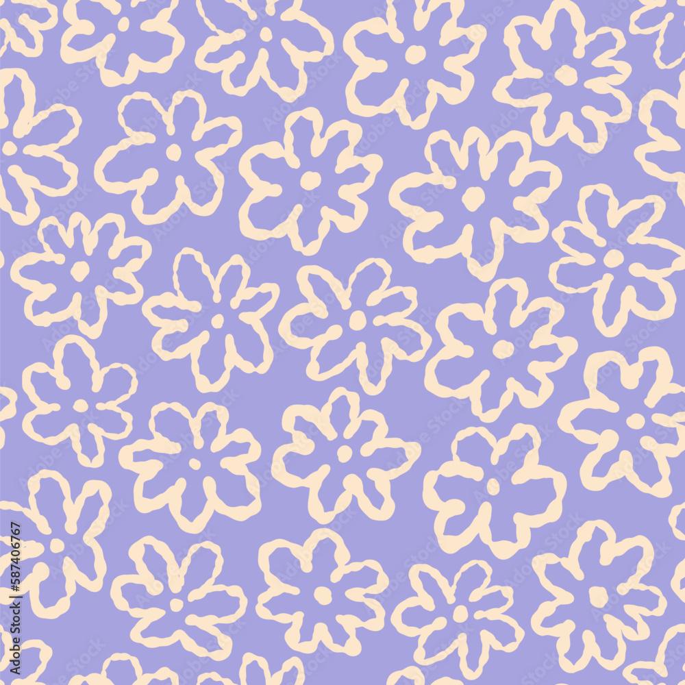 Abstract doodle style flowers repeat pattern. Lilac and cream colour floral fabric design. Abstract doodle style flowers repeat pattern. Lilac and cream colour floral fabric design.