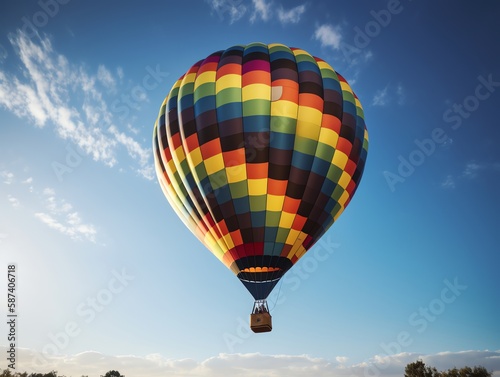 Colorful hot air balloon in the blue sky. 3d rendering