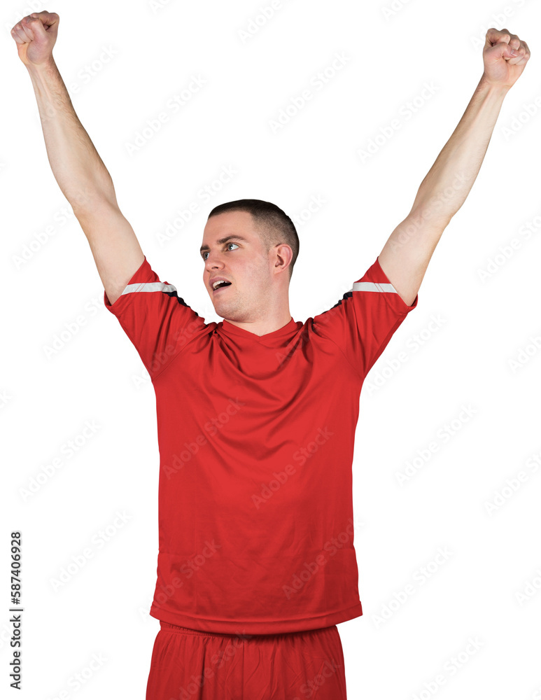 Excited football player cheering Excited football player cheering