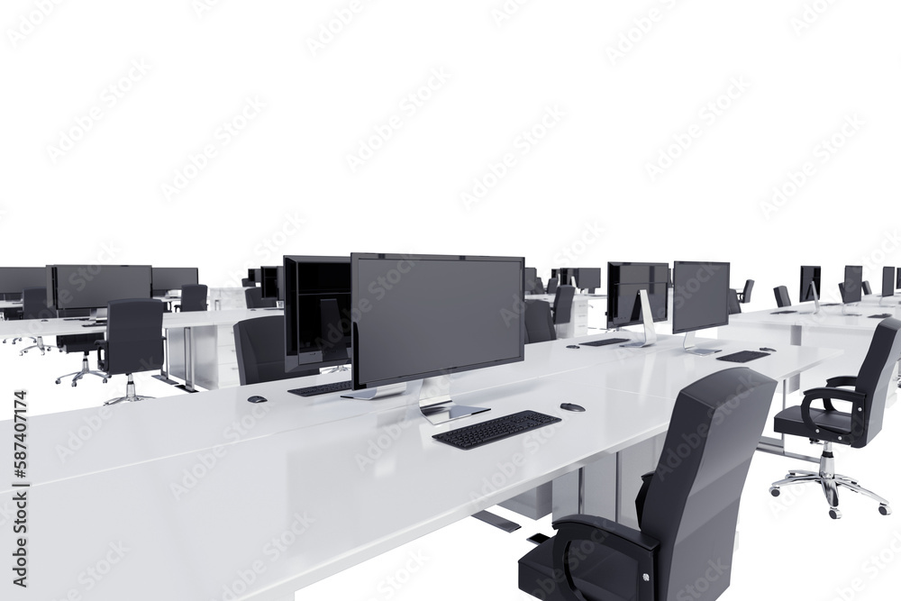 Empty office chair by computer desk Empty office chair by computer desk