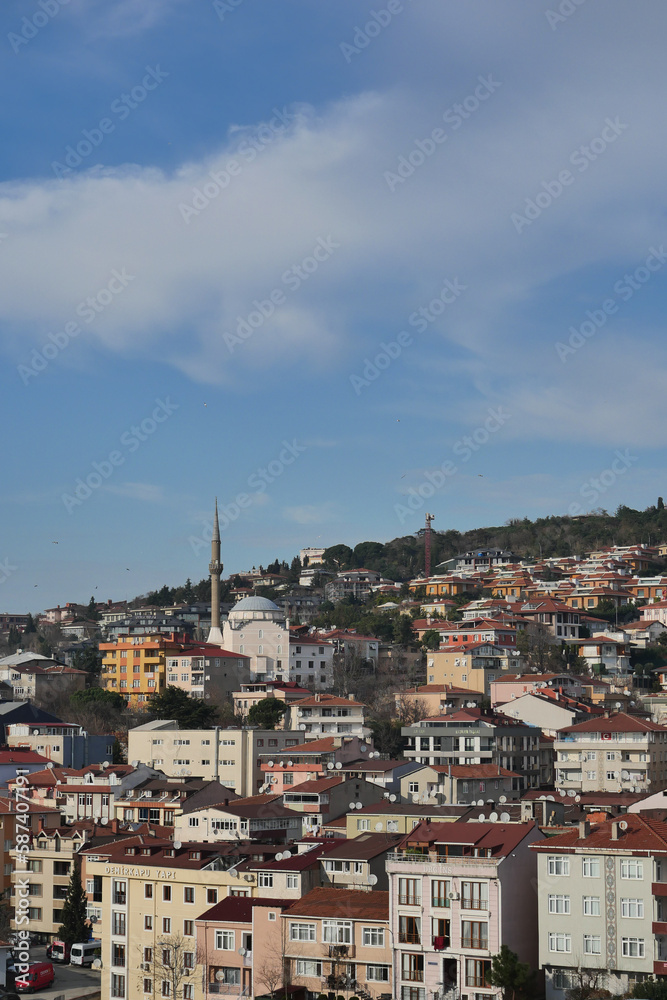 Istanbul city buildings against blue sky 