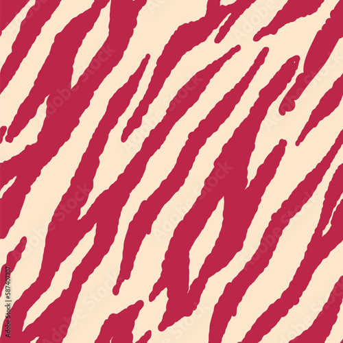 Zebra stripes seamless pattern. Hand drawn animal skin fabric, stationery or wallpaper design. Viva magenta and cream colour.