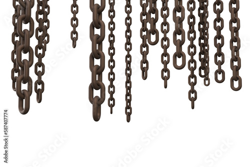 3d image of rusty metallic chains hanging