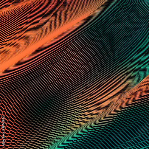 3d line colorful motion elements. Abstract futuristic background green, orange. Generative ai