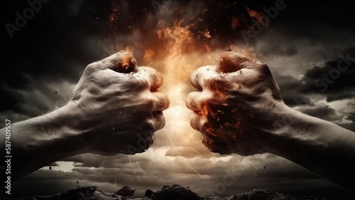 Powerful Fist Collision against Dramatic Cloud, Generative AI © Digital Dreamscape