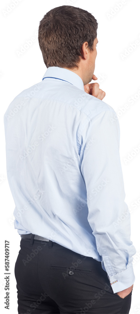 Thinking businessman touching his chin Thinking businessman touching his chin