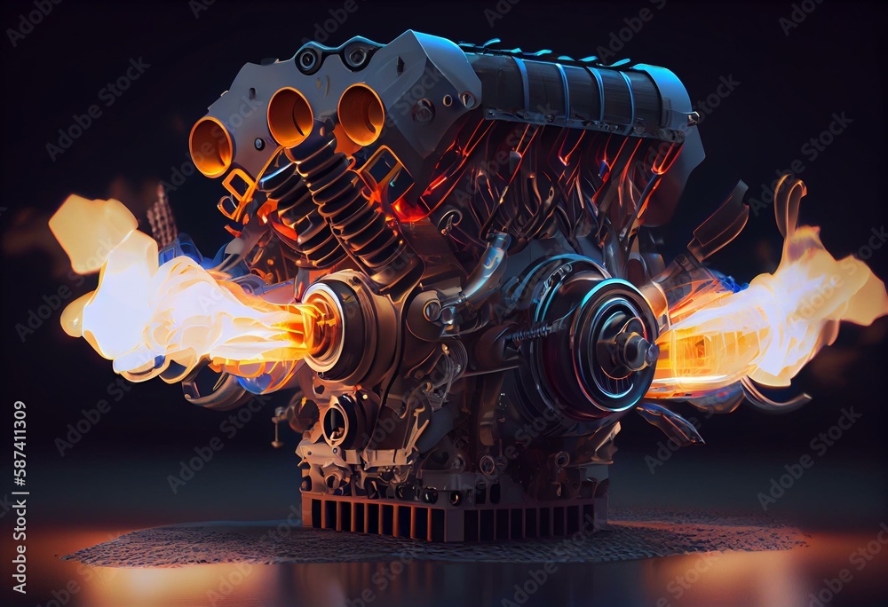 Complete Rotating Fuel Injected V8 Engine With Explosions. Pistons And