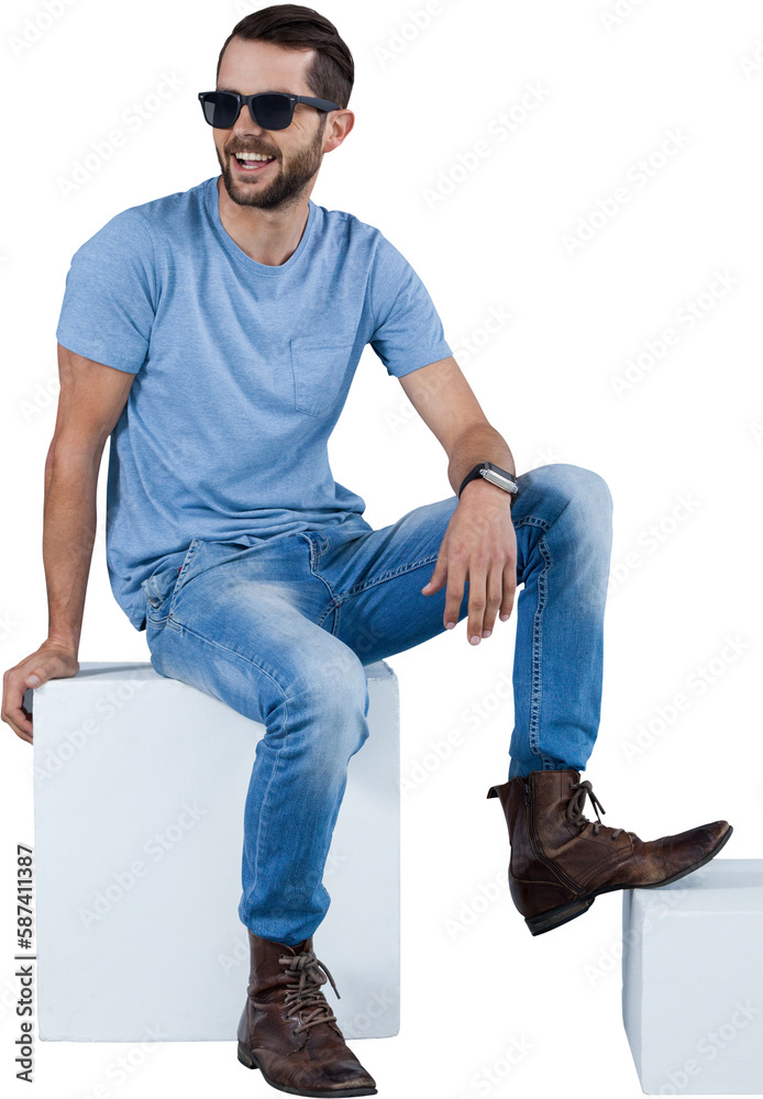 Naklejka premium Full length of male model on seat