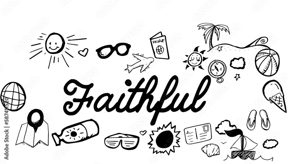 Faith text surrounded by various colorful vector icons