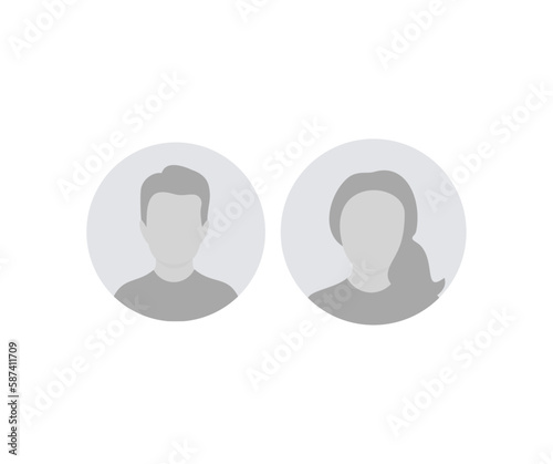 Man and woman avatar profile. Male and Female face silhouette. Profile picture, portrait symbol. User member. Circle button with avatar photo silhouette vector design and illustration.
