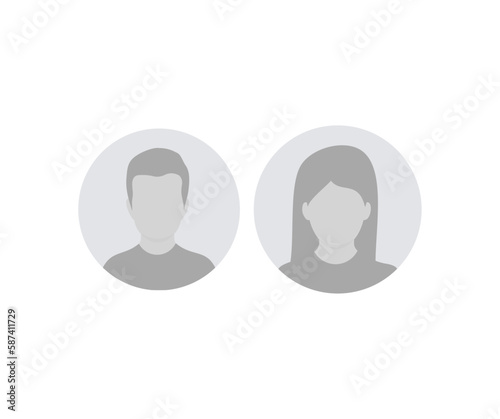 Man and woman avatar profile. Male and Female face silhouette. Profile picture, portrait symbol. User member. Circle button with avatar photo silhouette vector design and illustration.
