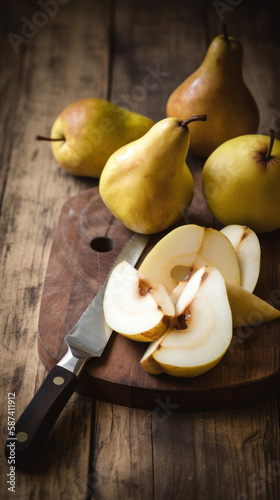 Freshly Cut Pears on a Table