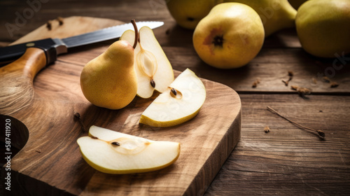 Freshly Cut Pears on a Table