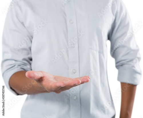 Man pretending to be holding invisible object