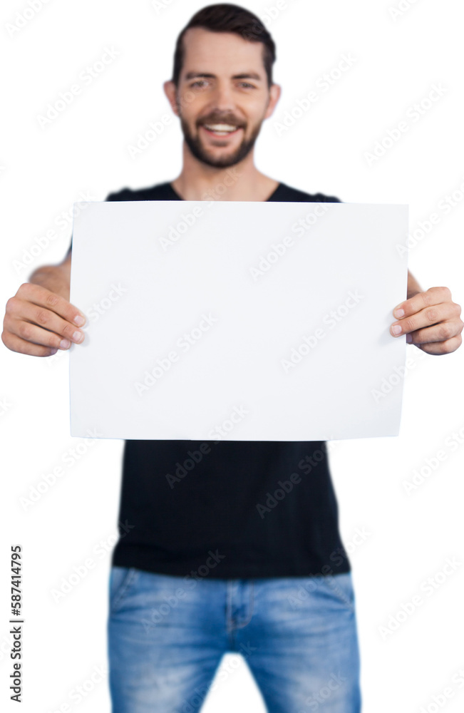 Portrait of happy man showing blank cardboard Portrait of happy man showing blank cardboard