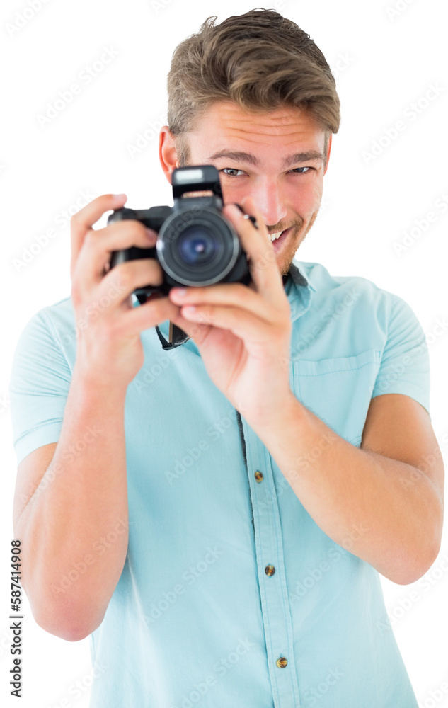 Handsome young man holding digital camera Handsome young man holding digital camera