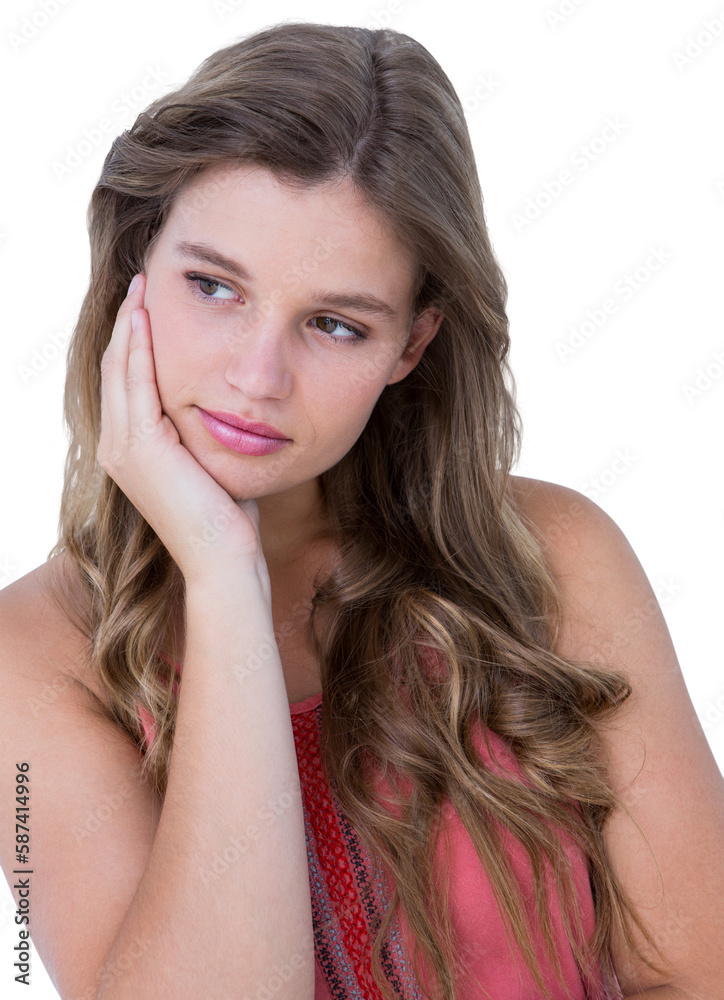 Fototapeta premium Thoughtful woman holding her head 