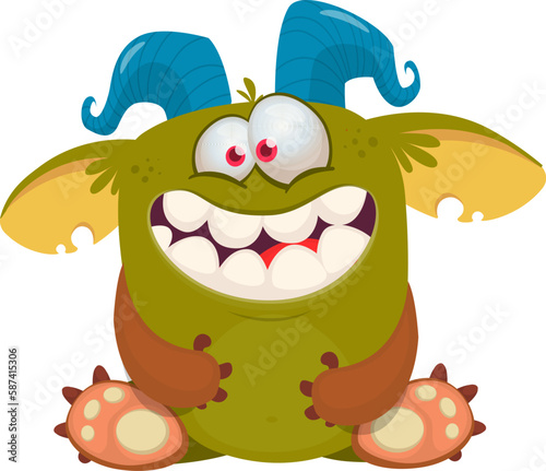 Funny cartoon monster character. Illustration of cute and happy alien. Halloween vector design isolated