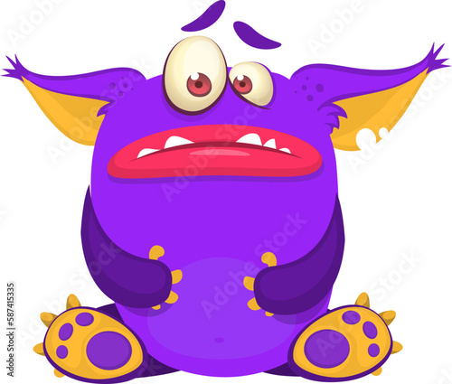 Funny cartoon monster character. Illustration of cute and happy alien. Halloween vector design isolated