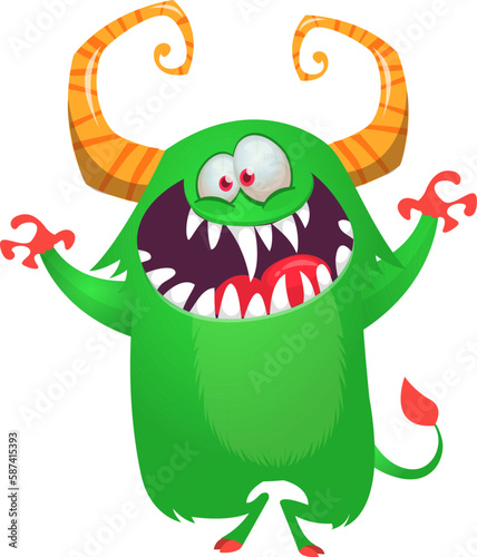 Funny cartoon monster character. Illustration of cute and happy alien. Halloween vector design isolated