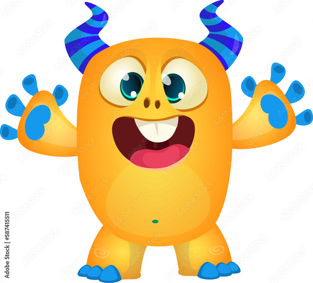 Fototapeta premium Funny cartoon monster character. Illustration of cute and happy alien. Halloween vector design isolated