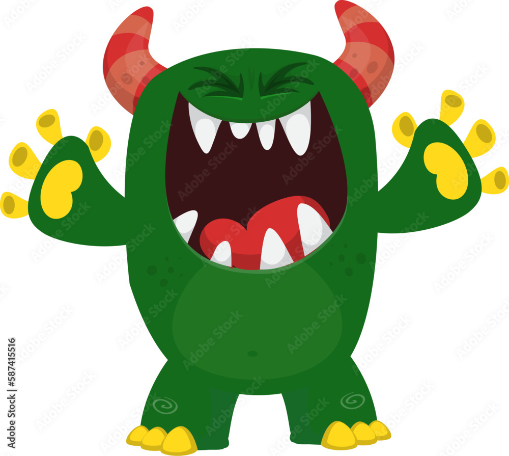 Fototapeta premium Funny cartoon monster character. Illustration of cute and happy alien. Halloween vector design isolated