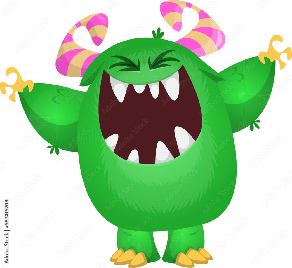 Fototapeta premium Funny cartoon monster character. Illustration of cute and happy alien. Halloween vector design isolated