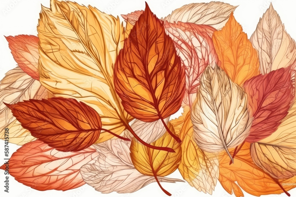 fall leaves in vibrant colors against a clean white background. Generative AI