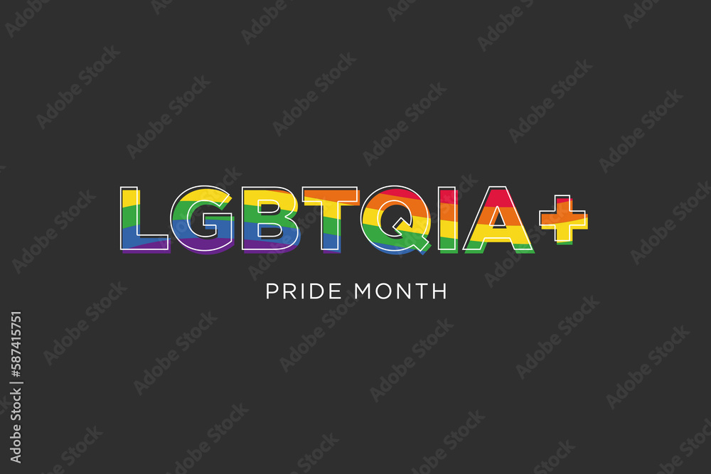 LGBTQIA pride month. Colorful rainbow lgbt flag for gay pride on black background, flyer, poster or banner