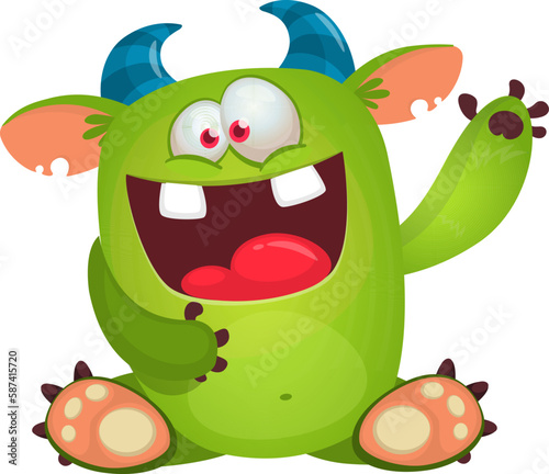 Funny cartoon monster character. Illustration of cute and happy alien. Halloween vector design isolated