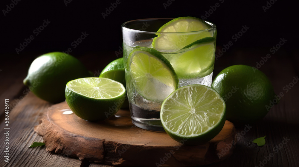 Limes In a Glass With Cold Beverage Limes In a Glass With Cold Beverage