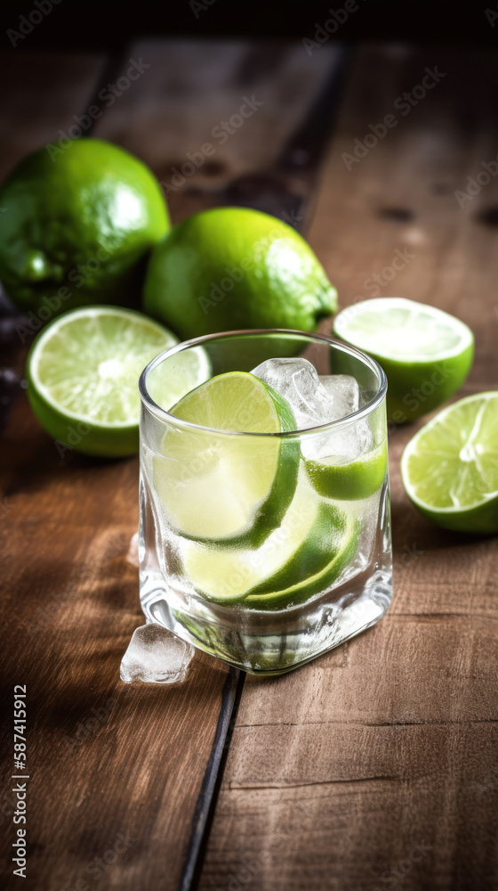 Fototapeta premium Limes In a Glass With Cold Beverage