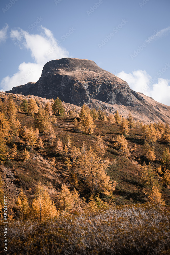 Orange autumn tones in the hills and highlands of the Alpe Devero, Northern Italy Orange autumn tones in the hills and highlands of the Alpe Devero, Northern Italy