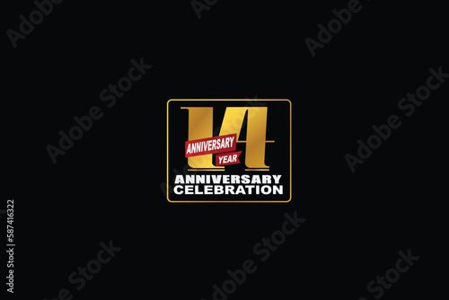 14th, 14 years, 14 year anniversary celebration rectangular abstract style logotype. anniversary with gold color isolated on black background, vector design for celebration vector.eps