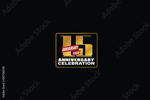 15th, 15 years, 15 year anniversary celebration rectangular abstract style logotype. anniversary with gold color isolated on black background, vector design for celebration vector.eps