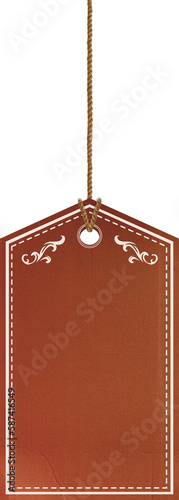 Brown color price tag with design and dotted lines