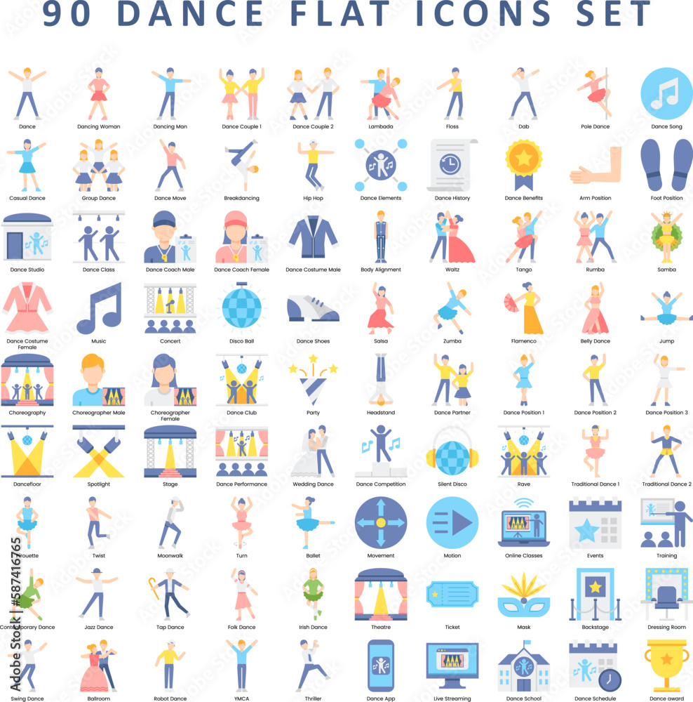 90 Dance Flat Icons Set 90 Dance Flat Icons Set