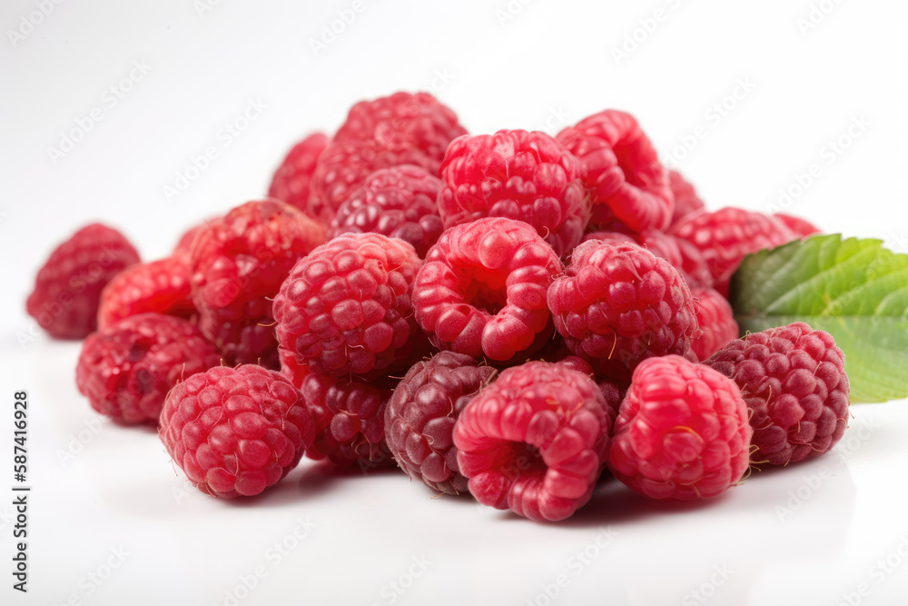 Raspberry with leaves isolated on white background. Generative AI Raspberry with leaves isolated on white background. Generative AI
