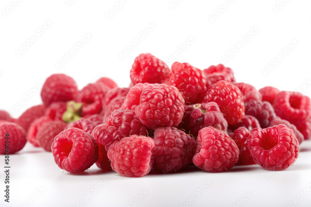 Raspberry with leaves isolated on white background. Generative AI Raspberry with leaves isolated on white background. Generative AI