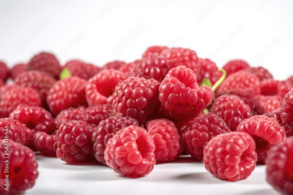 Raspberry with leaves isolated on white background. Generative AI Raspberry with leaves isolated on white background. Generative AI