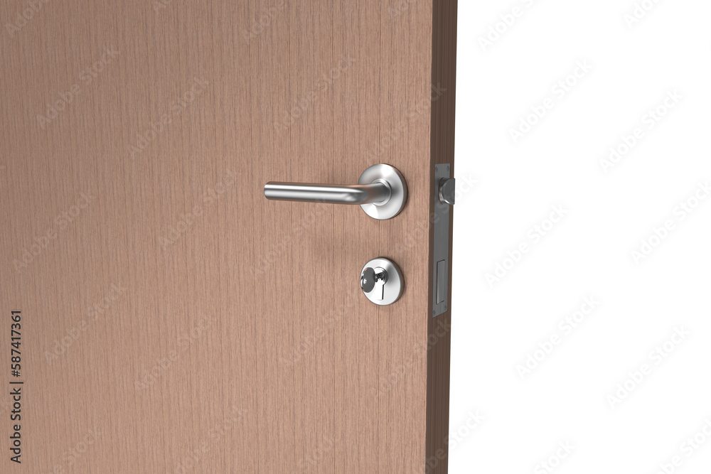 Naklejka premium Closeup of door with doorknob and key