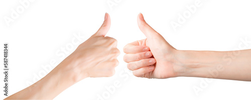 Obraz na płótnie Woman hands showing thumb up gesture isolated png with transparency w salonie