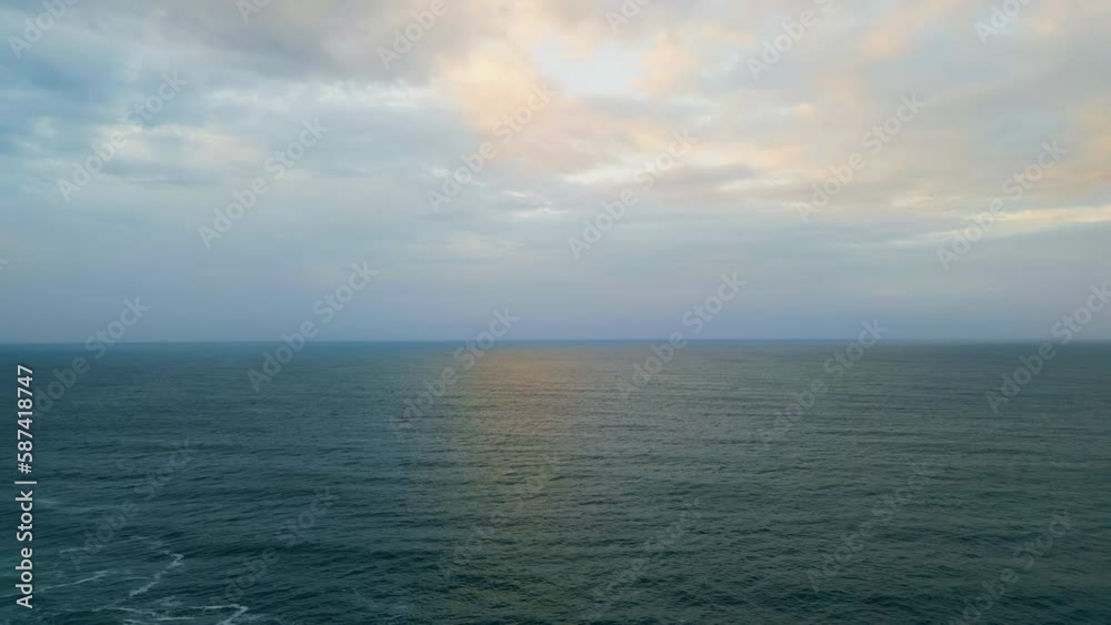 Panoramic cloudy marine landscape overcast weather. Aerial rays breaking clouds. Panoramic cloudy marine landscape overcast weather. Aerial rays breaking clouds.