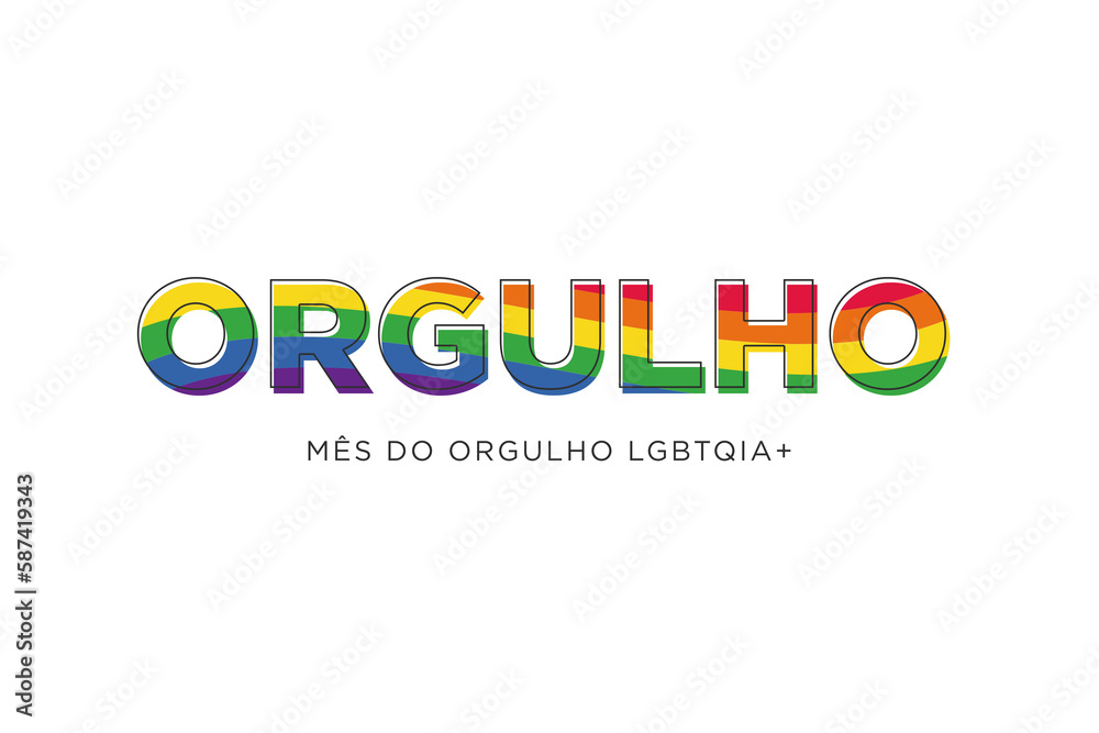 Pride month illustration with the colours of the LGBT flag. Gay pride on white background, poster, banner or card. Translation: Pride month illustration with the colours of the LGBT flag. Gay pride on white background, poster, banner or card. Translation: