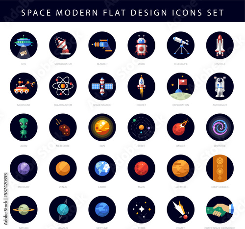 Space Modern Flat Design Icons Set