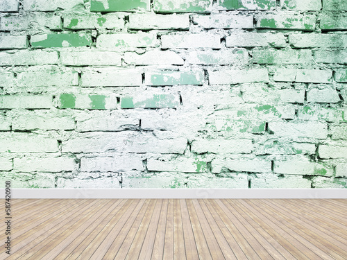 Empty room vintage blue brick wall with floor.