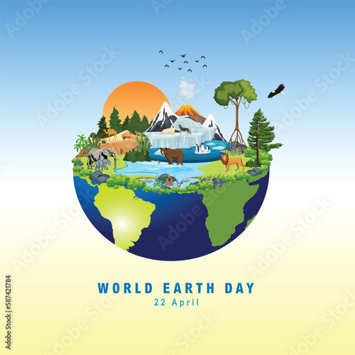 Geography and Biodiversity of the Earth,  world wildlife by Animal on earth, wildlife concept, environment day, World Habitat wildlife day, world day of endangered species, Forest and biodiversity photo