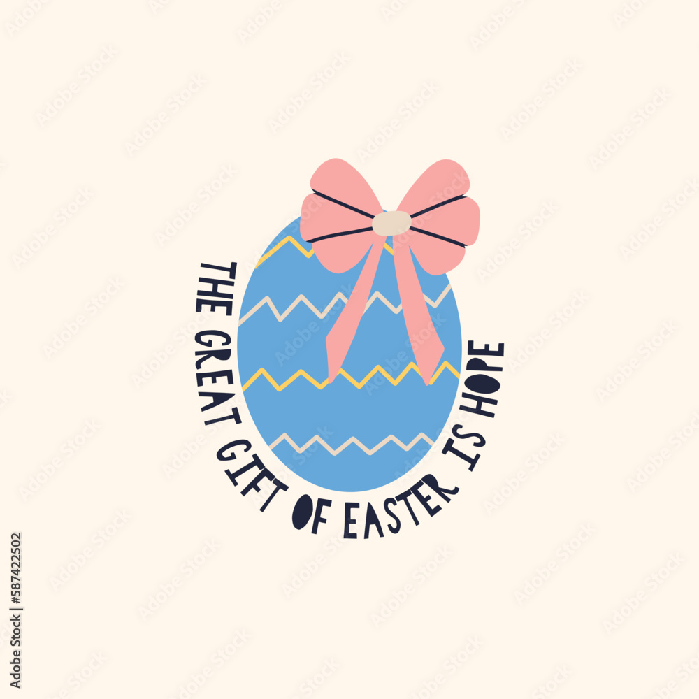 Obraz premium Easter textured egg with a bow. Happy Easter holiday concept for egg hunt design, print, social media, poster, postcard. Modern Flat Style
