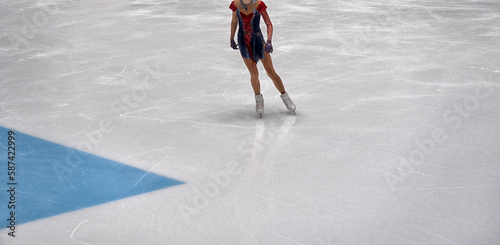 Photography women's figure skating. Champion's training hard.