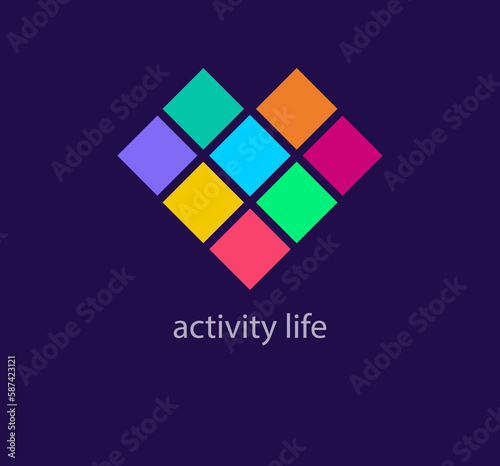 Colorful heart squares logo. Unique design color transitions. Creative activity life logo template. vector.